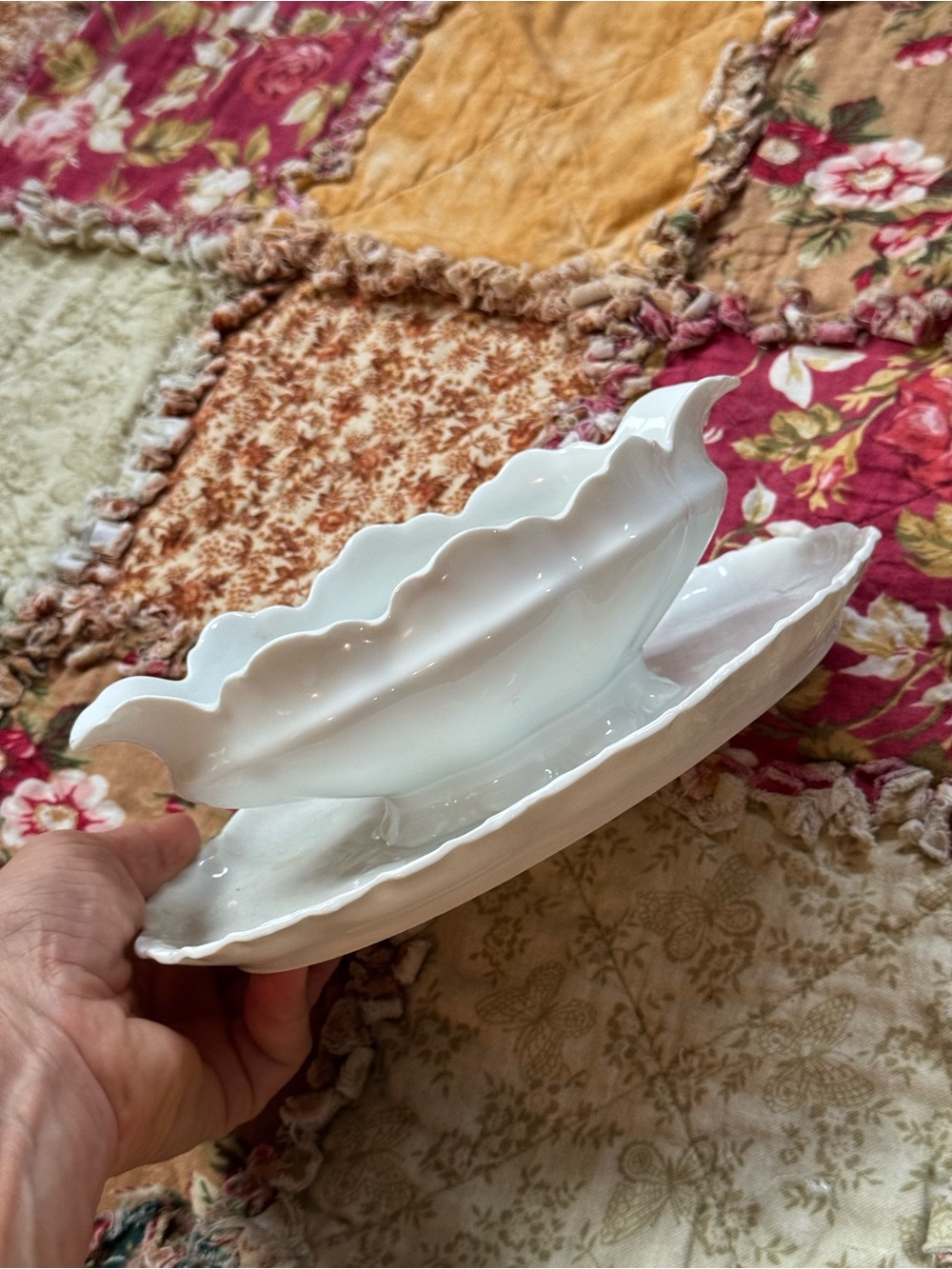 White Scalloped Double Serving Dish - Elegant Ceramic Serveware